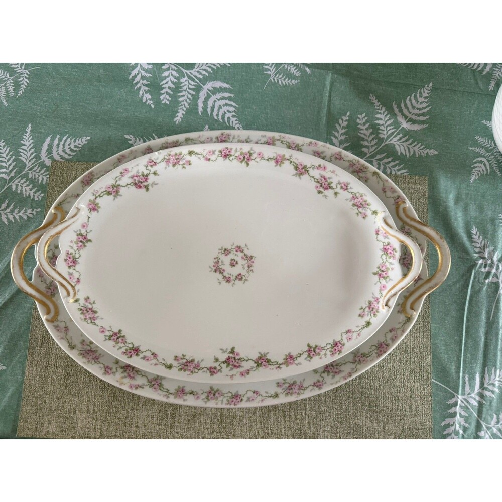Set of 2 Antique Pink Floral Serving Platters, CH Field Haviland Limoges France